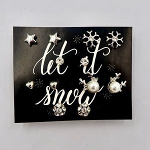 Let It Snow Silver Winter Earrings Set of 6 NWOT